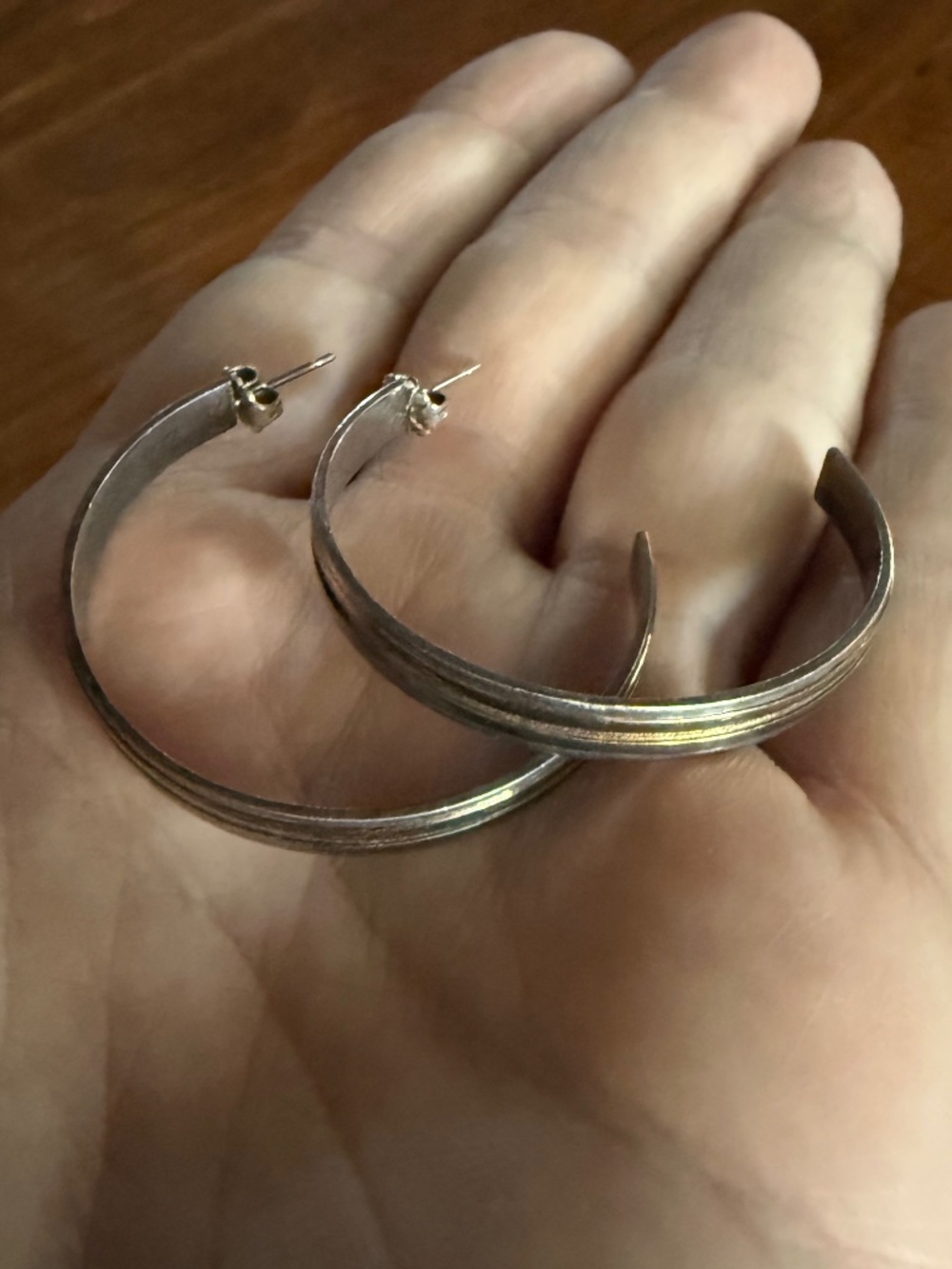 Jules Perrier Sterling Silver & 10K Gold Hoop Earrings Modernist Vintage MCM